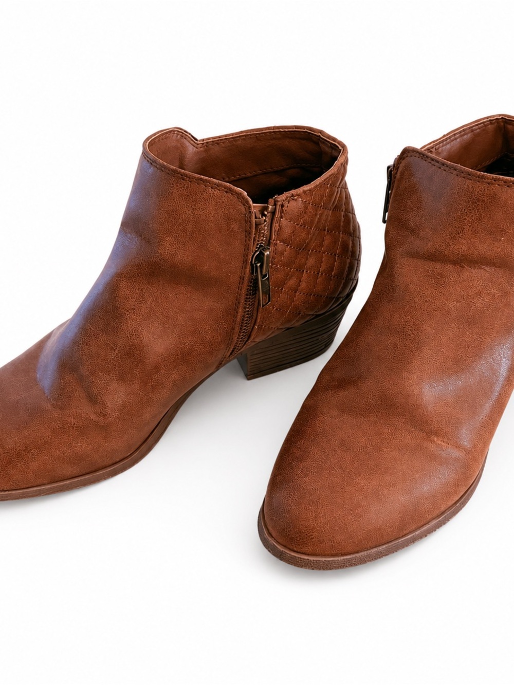 Faded Glory Cognac Brown Quilted Ankle Booties Size 6